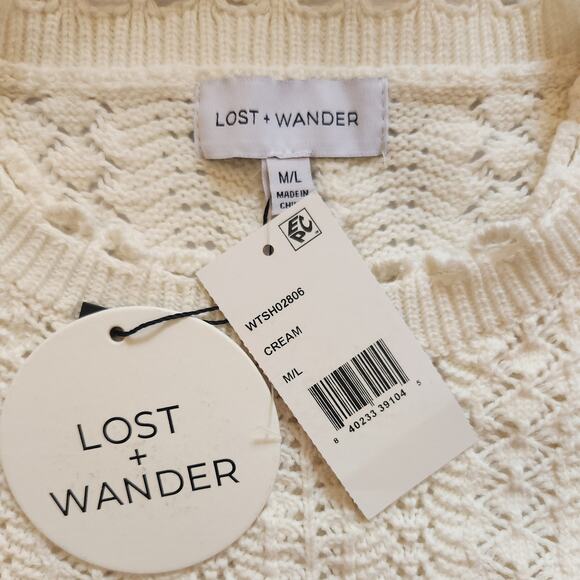 Lost and Wander Irina Scalloped Pointelle Cardigan White sz Medium Large NWT - Picture 9 of 11